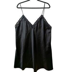 Evandale Intimates Slip Dress Womens 2X Black Excellent Lace Trim Satin Chemise
